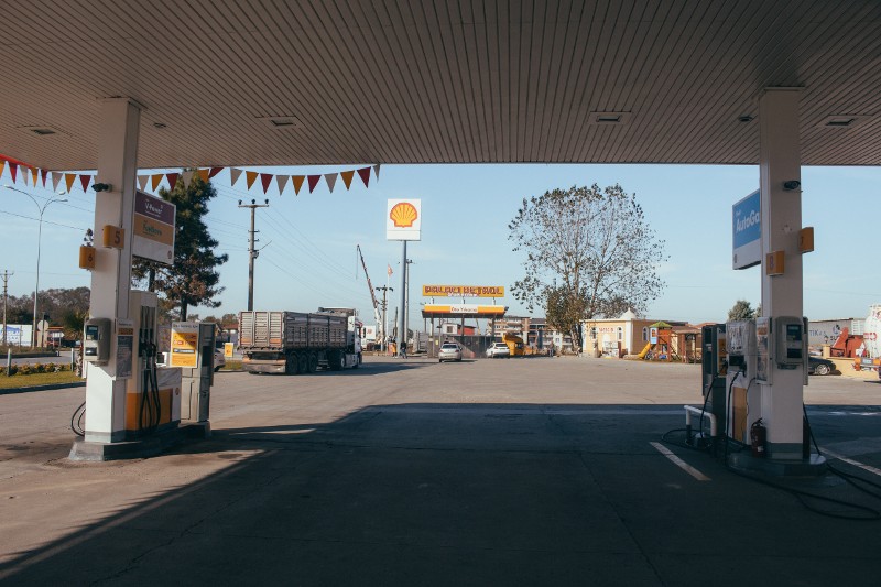 semi-truck and trailer at a truck stop fueling station in Indianapolis